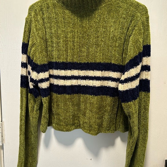Olive and Navy Striped Women's Turtleneck Sweater - Picture 2 of 3